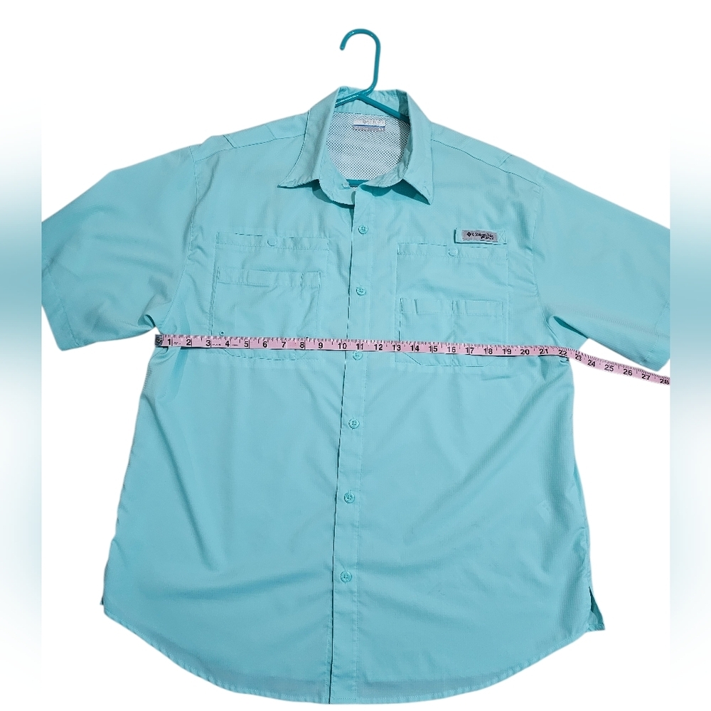 Columbia PFG Omni-Shade Short Sleeve Fishing Shirt Teal Blue Size L Outdoors - Picture 8 of 8